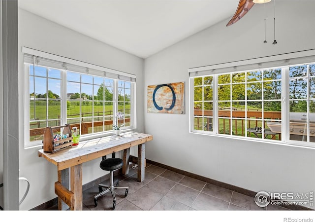 1921 Glenview Ct, Berthoud, CO 80513 - tiled office with lofted ceiling and baseboards