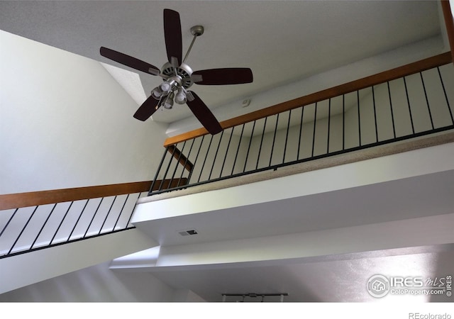 4775 White Rock Cir Unit B, Boulder, CO 80301 - staircase with a ceiling fan and high vaulted ceiling