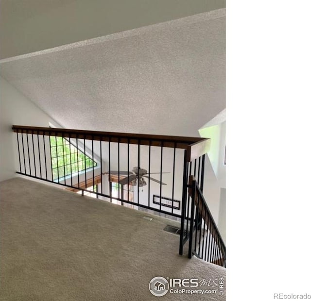 4775 White Rock Cir Unit B, Boulder, CO 80301 - stairs featuring a textured ceiling and carpet flooring