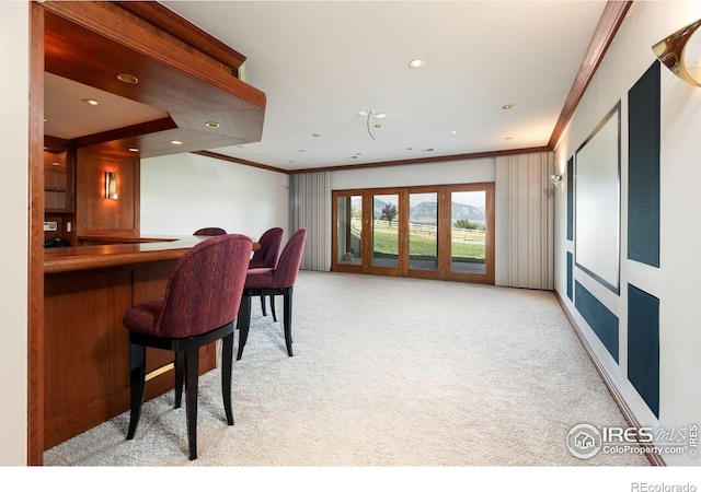 160 Ponderosa Dr, Boulder, CO 80303 - community bar area with ornamental molding, light colored carpet, and recessed lighting