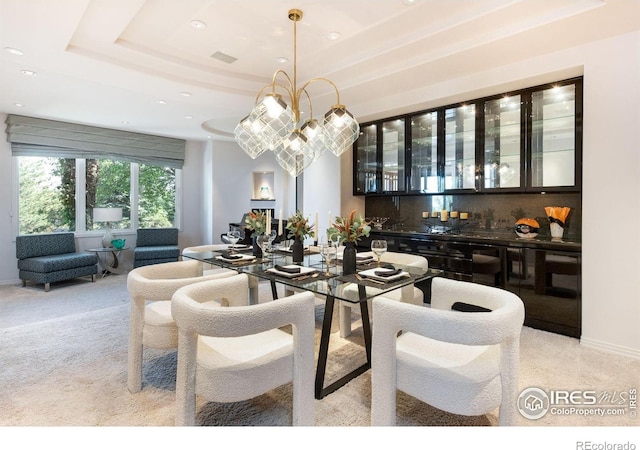 160 Ponderosa Dr, Boulder, CO 80303 - dining space with a raised ceiling, light carpet, and recessed lighting