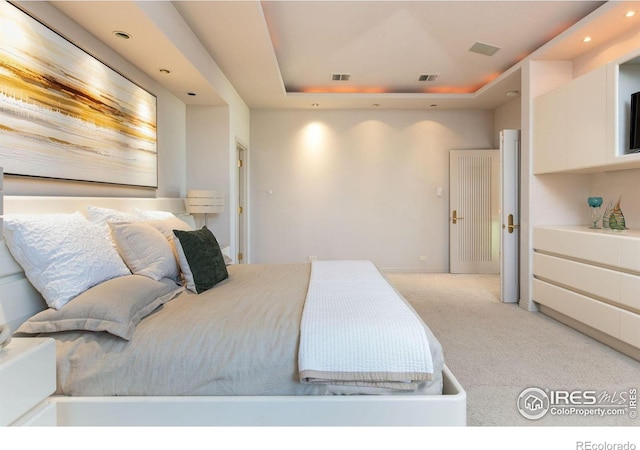 160 Ponderosa Dr, Boulder, CO 80303 - bedroom featuring carpet floors, recessed lighting, and a tray ceiling