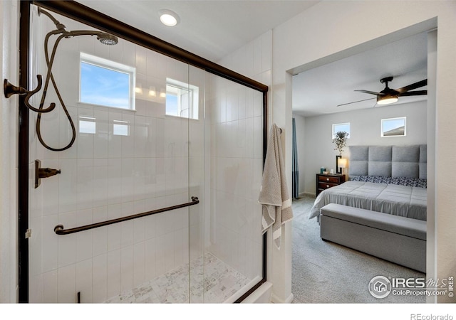 542 Highlands Cir, Erie, CO 80516 - bathroom featuring ensuite bathroom, a stall shower, and ceiling fan