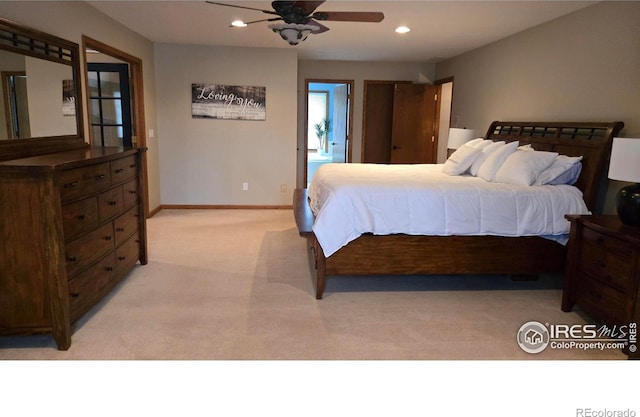 2152 45th Ave, Greeley, CO 80634 - bedroom featuring recessed lighting, light carpet, baseboards, and a ceiling fan