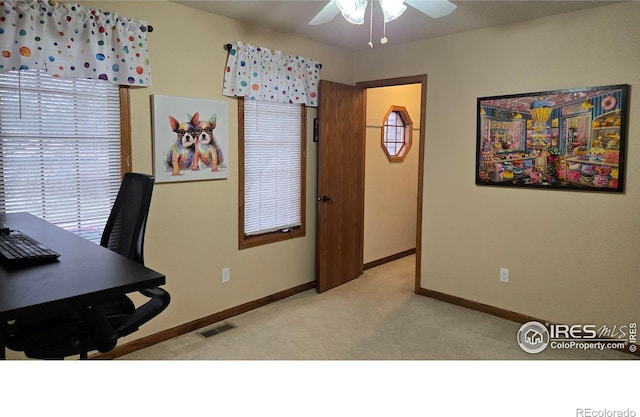 2152 45th Ave, Greeley, CO 80634 - office space with a ceiling fan, light carpet, and baseboards