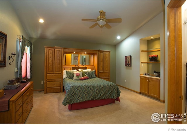 1314 State Highway 66, Longmont, CO 80504 - bedroom with lofted ceiling, light colored carpet, baseboards, and recessed lighting