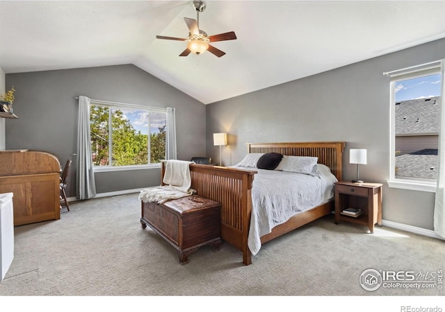 2620 Brush Creek Dr, Fort Collins, CO 80528 - bedroom with carpet, lofted ceiling, baseboards, and ceiling fan