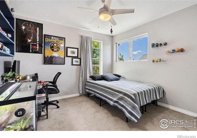 2620 Brush Creek Dr, Fort Collins, CO 80528 - carpeted bedroom with baseboards, an office area, and a ceiling fan