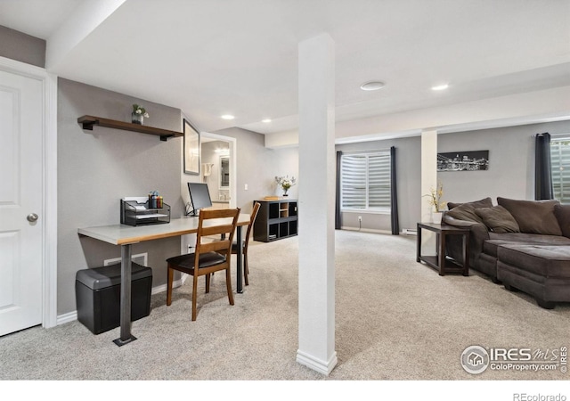 2620 Brush Creek Dr, Fort Collins, CO 80528 - home office with light colored carpet, recessed lighting, and baseboards