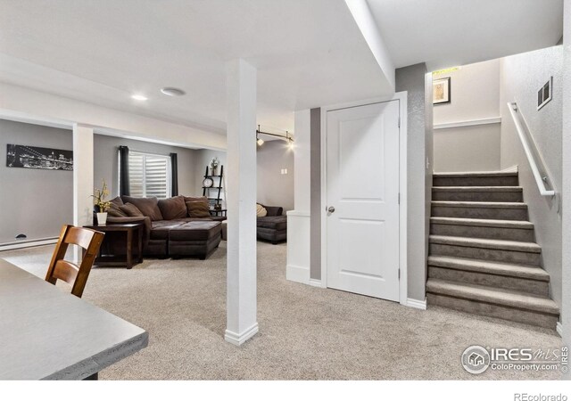 2620 Brush Creek Dr, Fort Collins, CO 80528 - living room with carpet floors, stairs, and baseboards