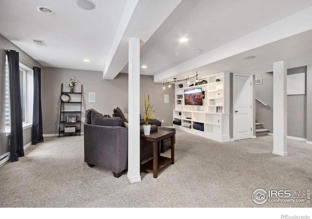 2620 Brush Creek Dr, Fort Collins, CO 80528 - living room with carpet, baseboards, recessed lighting, and stairs