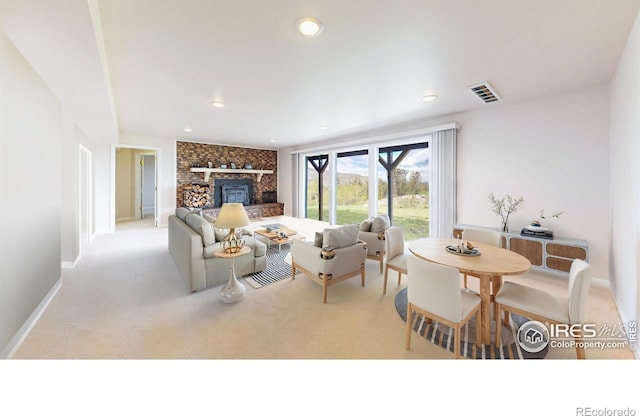 1100 Deer Trail Rd, Boulder, CO 80302 - living room with a fireplace, baseboards, recessed lighting, and carpet