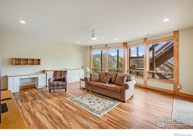 303 Curry Dr, Estes Park, CO 80517 - living area with light wood-style flooring, a ceiling fan, recessed lighting, and baseboards