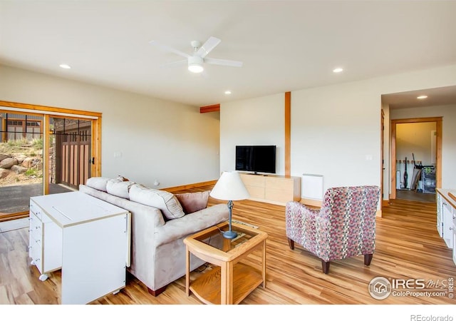 303 Curry Dr, Estes Park, CO 80517 - living room featuring ceiling fan, recessed lighting, and light wood-style flooring