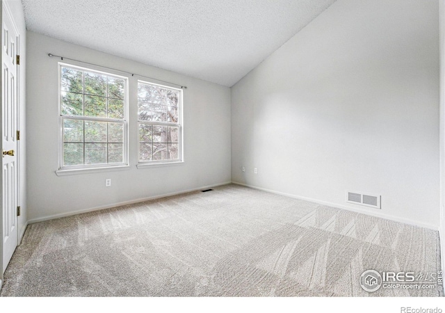 3022 W 107th Pl Unit D, Westminster, CO 80031 - spare room with carpet, a textured ceiling, lofted ceiling, and baseboards