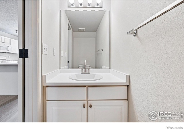 3022 W 107th Pl Unit D, Westminster, CO 80031 - bathroom featuring a textured wall, vanity, and a textured ceiling