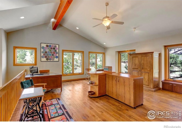 125 Saddleback Ln, Estes Park, CO 80517 - office area with light wood-style floors, a ceiling fan, and recessed lighting