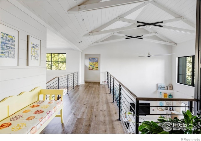 3737 Spring Valley Rd, Boulder, CO 80304 - hall featuring an upstairs landing, hardwood / wood-style floors, and lofted ceiling