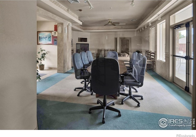 4545 Wheaton Dr Unit A-290, Fort Collins, CO 80525 - carpeted office space with rail lighting and ceiling fan