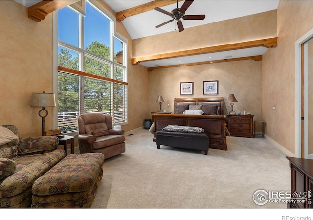 5025 Eagle Lake Dr, Fort Collins, CO 80524 - bedroom with beamed ceiling, high vaulted ceiling, carpet, and baseboards