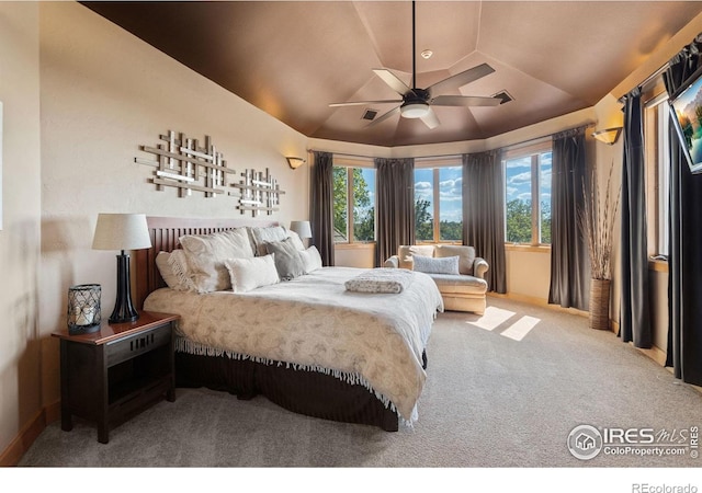 5025 Eagle Lake Dr, Fort Collins, CO 80524 - carpeted bedroom featuring vaulted ceiling and a ceiling fan