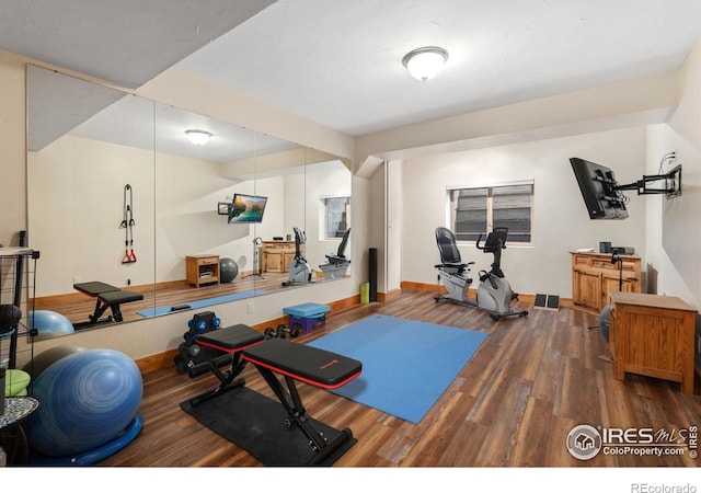 5025 Eagle Lake Dr, Fort Collins, CO 80524 - exercise area with wood finished floors and baseboards