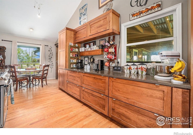 3412 Erving Ct, Berthoud, CO 80513 - bar with vaulted ceiling and light wood finished floors