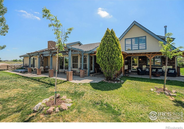 3412 Erving Ct, Berthoud, CO 80513 - back of property featuring a pergola, a patio area, and a yard
