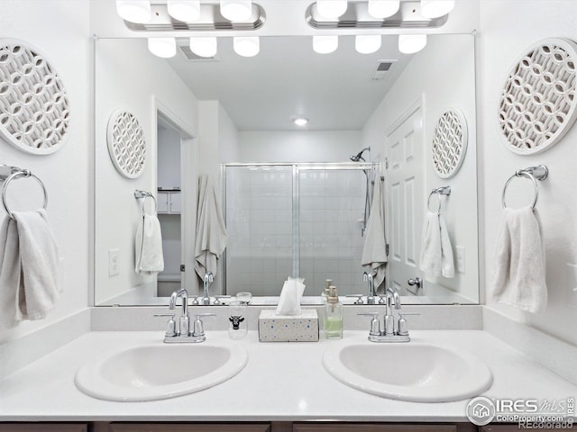 17616 Bluetrail Ave, Parker, CO 80134 - full bath with double vanity and a stall shower