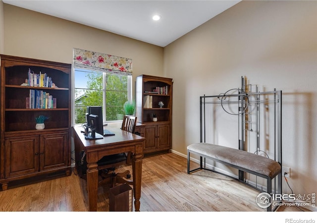 4000 Donnington Cir, Castle Rock, CO 80104 - home office with light wood-type flooring, baseboards, and recessed lighting