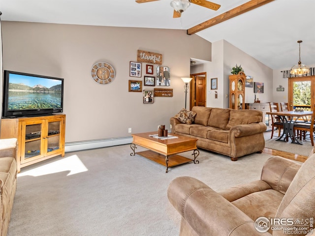 3807 Dollar Lake Dr, Estes Park, CO 80517 - carpeted living area featuring a ceiling fan and a baseboard radiator