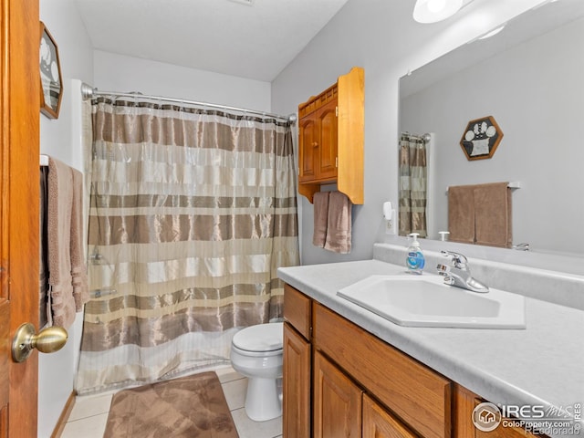 3807 Dollar Lake Dr, Estes Park, CO 80517 - full bathroom with toilet, tile patterned floors, vanity, and a shower with shower curtain