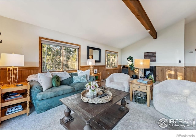 216 N Gold Flake, Breckenridge, CO 80424 - living area with wainscoting, carpet, and wood walls