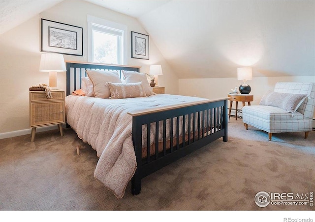 1155 Monroe Ave, Loveland, CO 80537 - carpeted bedroom with lofted ceiling, baseboard heating, and baseboards