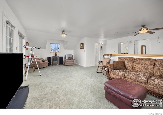 266 Gap Rd, Black Hawk, CO 80422 - carpeted living room featuring ceiling fan and baseboards