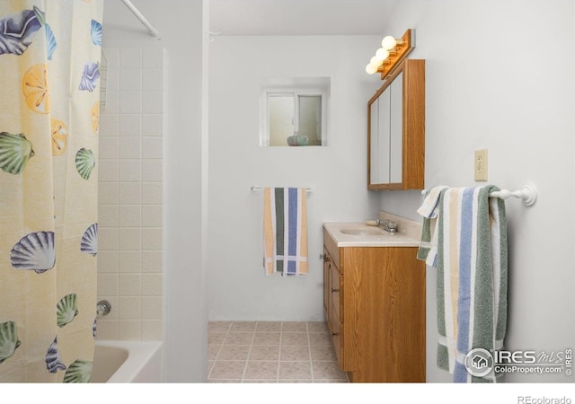 266 Gap Rd, Black Hawk, CO 80422 - bathroom featuring vanity, shower / bathtub combination with curtain, and tile patterned floors