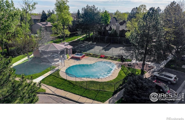 6110 Habitat Dr Unit 2, Boulder, CO 80301 - community pool featuring an in-ground hot tub and a patio area