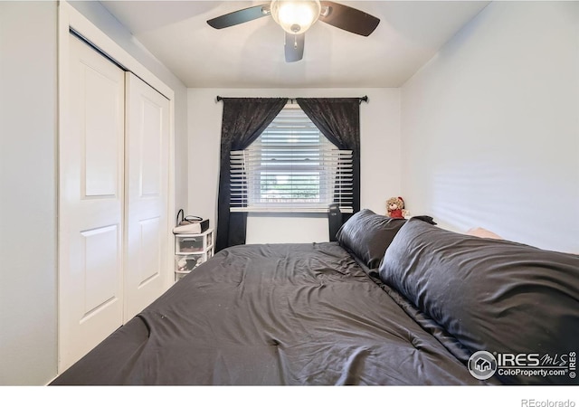 3245 W Walsh Pl, Denver, CO 80219 - bedroom with ceiling fan and a closet
