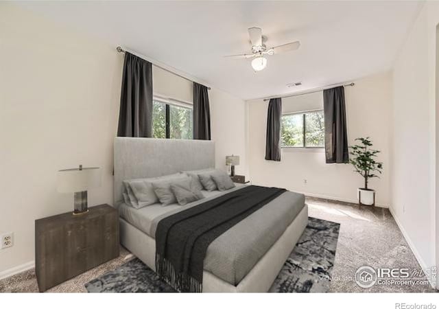 1830 22nd St Unit 15, Boulder, CO 80302 - carpeted bedroom featuring multiple windows and a ceiling fan