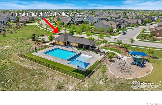 6614 Neota Creek Ct, Timnath, CO 80547 - aerial perspective of suburban area featuring a pool