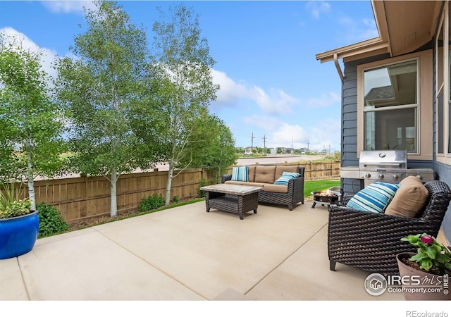 6614 Neota Creek Ct, Timnath, CO 80547 - fenced backyard with an outdoor living space with a fire pit and a patio area