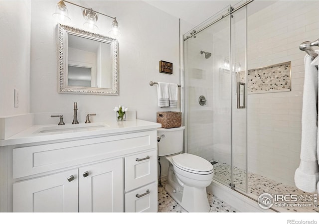 290 Skyhill Dr, Evergreen, CO 80439 - full bathroom featuring a shower stall, vanity, and toilet