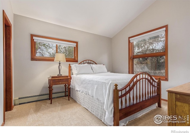 4157 19th St, Boulder, CO 80304 - carpeted bedroom with a baseboard radiator, lofted ceiling, and baseboards