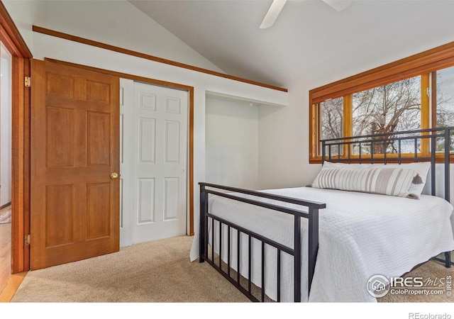 4157 19th St, Boulder, CO 80304 - carpeted bedroom featuring vaulted ceiling and ceiling fan