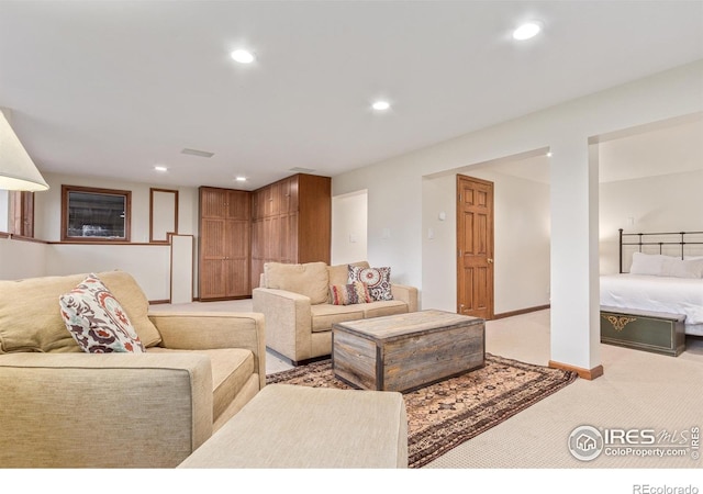 4157 19th St, Boulder, CO 80304 - living room with light carpet, recessed lighting, and baseboards