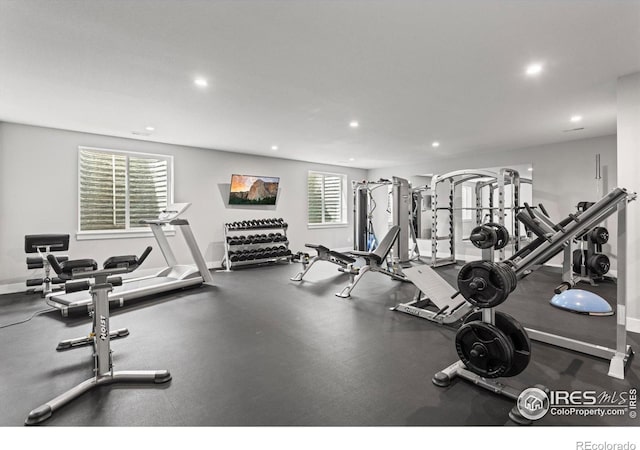5031 Prairie Lark Ln, Severance, CO 80615 - gym featuring recessed lighting and baseboards
