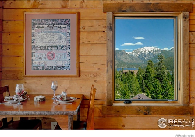 47 County Road 471, Grand Lake, CO 80447 - dining area view of wood walls and a mountain backdrop