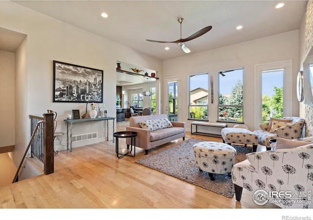 5112 Daylight Ct, Fort Collins, CO 80528 - living area featuring wood finished floors, a ceiling fan, and recessed lighting
