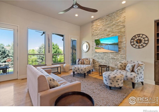 5112 Daylight Ct, Fort Collins, CO 80528 - living area with a ceiling fan, recessed lighting, wood finished floors, and baseboards