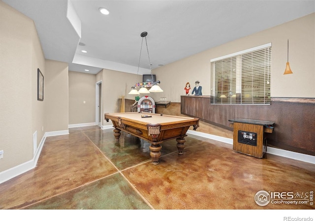 13 Blue Heron Dr, Thornton, CO 80241 - playroom with concrete floors, billiards table, baseboards, and recessed lighting